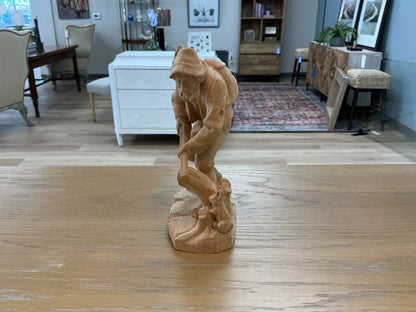 Hand Carved Wooden Hunter w/ Rabbit 7.5”L x 4.5” W