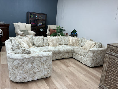 Vintage Neutral Pattern Sectional with Accent Pillows