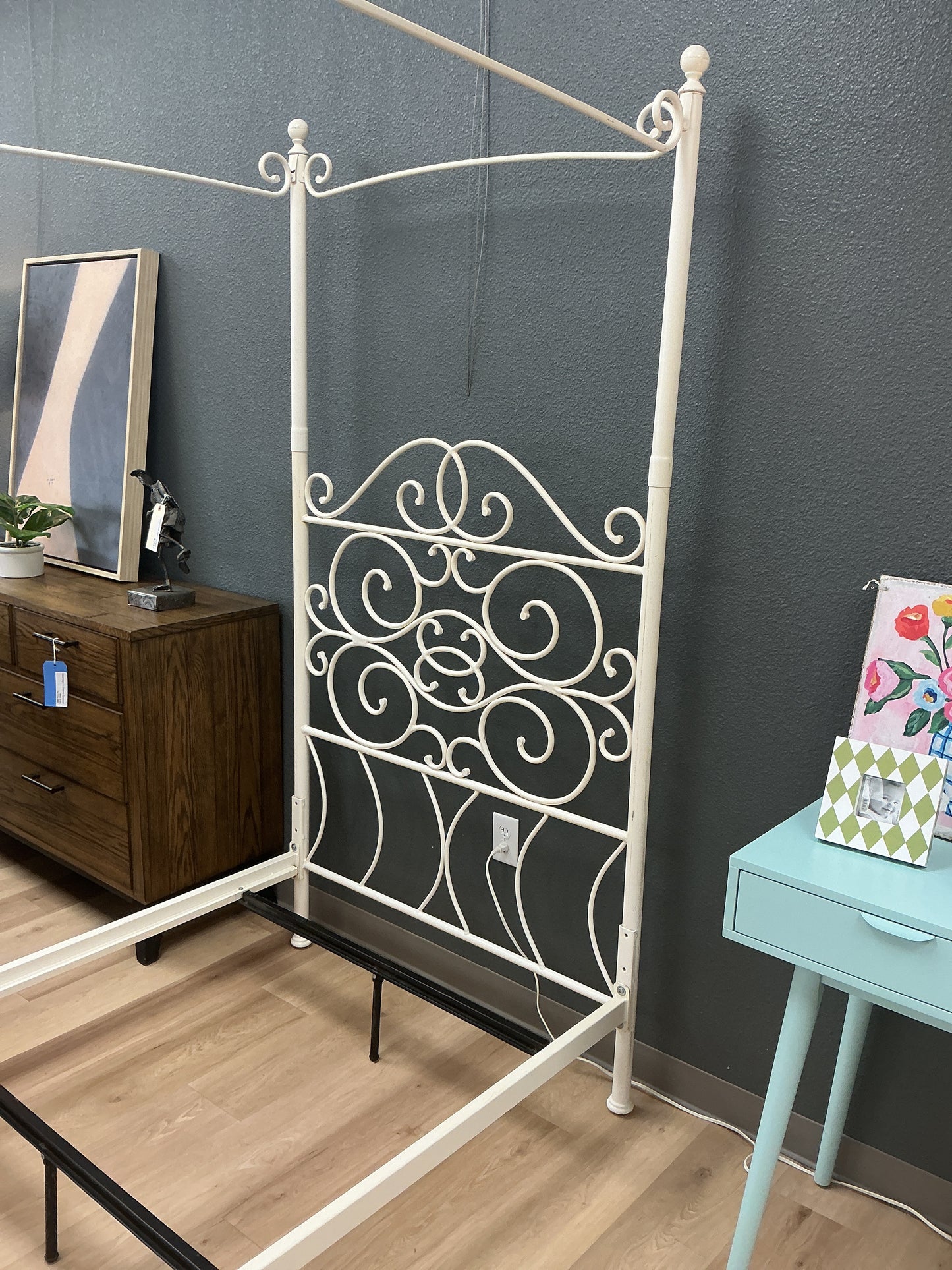 White Metal Four-Poster Canopy Bed Frame
