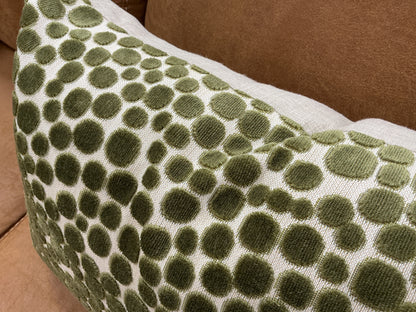 Peridot Linen Lumbar Pillow w/Velvet Accents