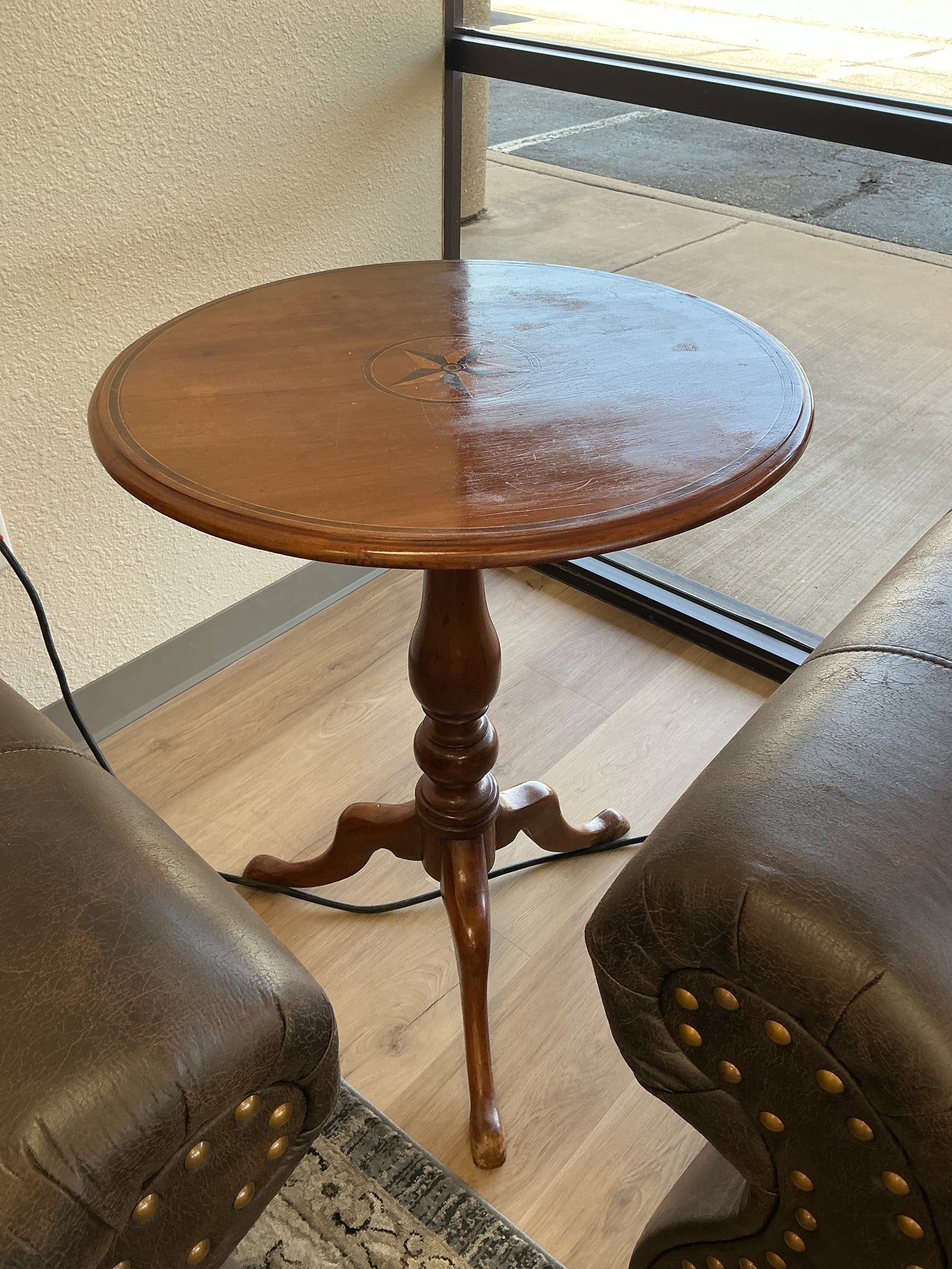 Vintage Round Wine Table w/Inlay