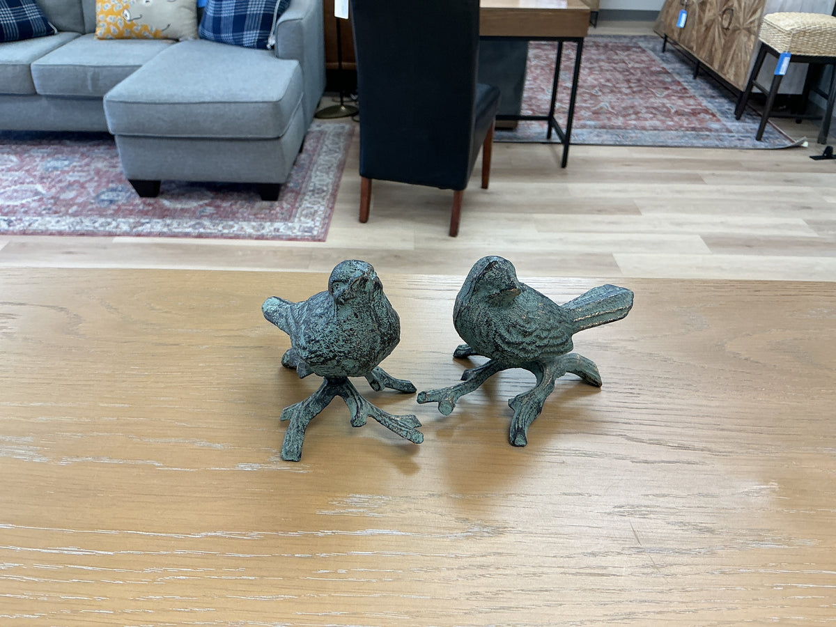 Cast Iron Pair of Birds w/Verdigris Finish