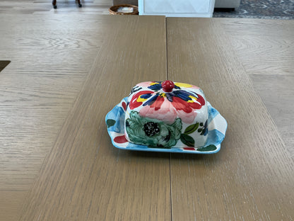Anthropologie Hand Painted Floral Butter Dish
