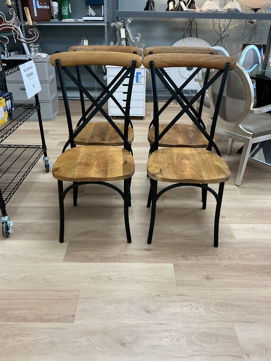Pier1 Dark Oak Finish Wooden X-Design Metal Dining Chairs
