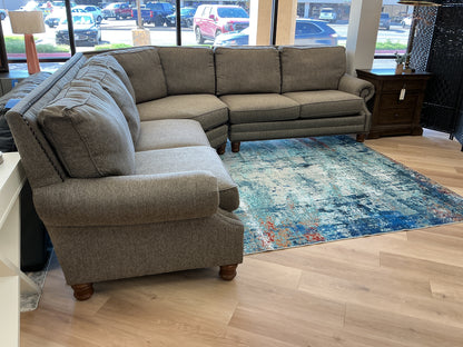 Tweed Upholstered Sectional w/Nailhead Trim
