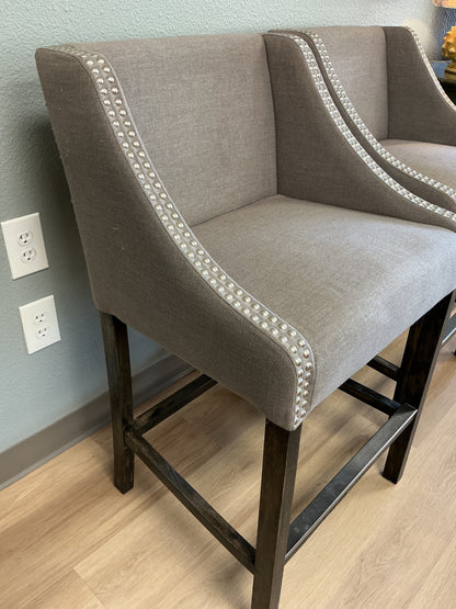 Curved Upholstered Bar Stool w/Nailheads