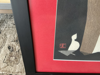 Framed Vintage “Doves & Girl” by Kaoru Kawano