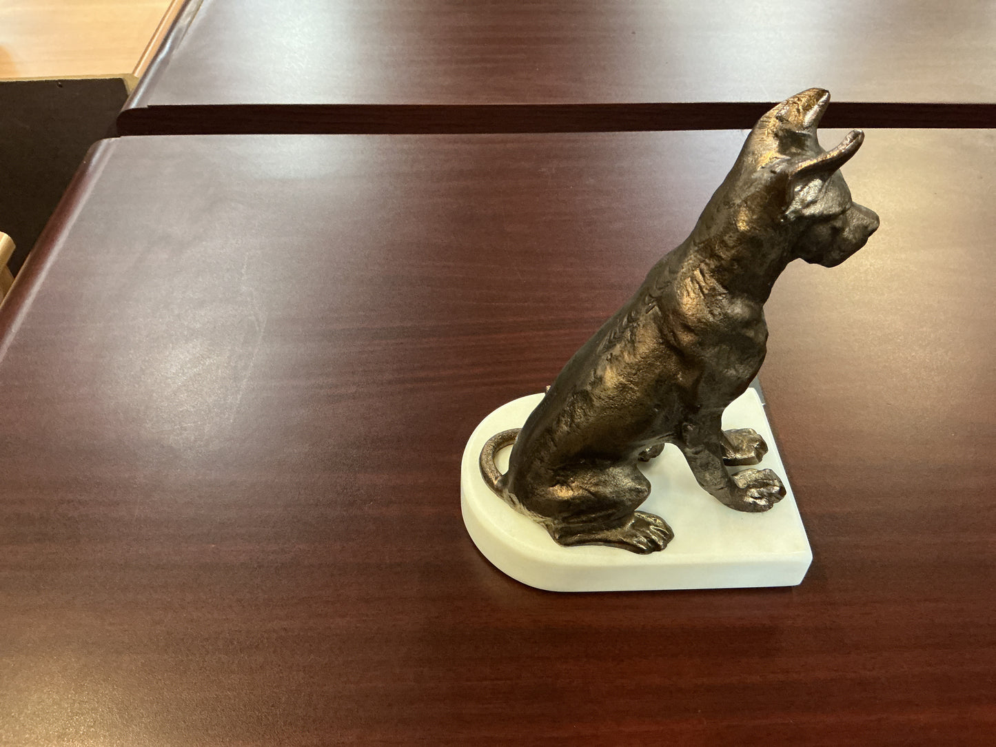 Bronze Great Dane Bookend on Marble Base