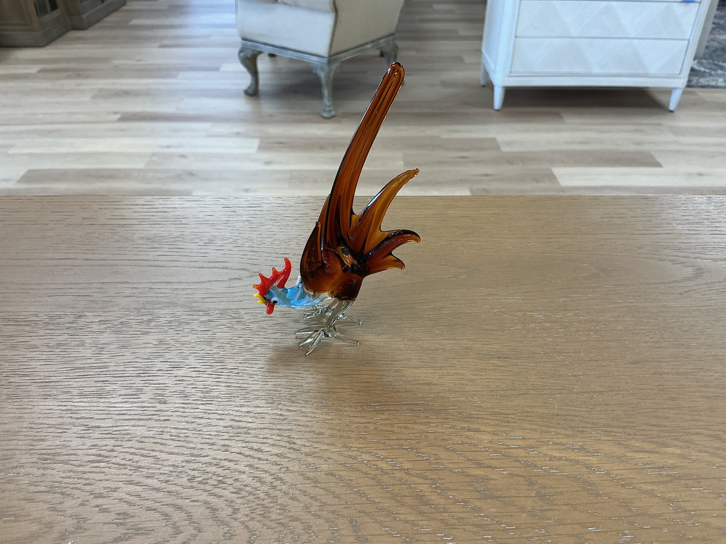 Murano Style Art Amber Glass Rooster