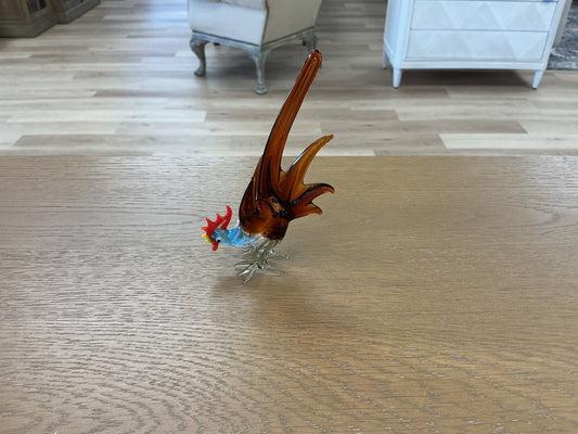 Murano Style Art Amber Glass Rooster
