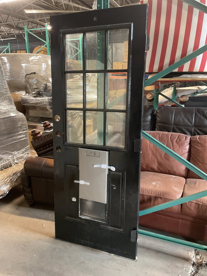 32’ x 80’ Black Exterior Door w 9-lite Glass Window and Pet Door