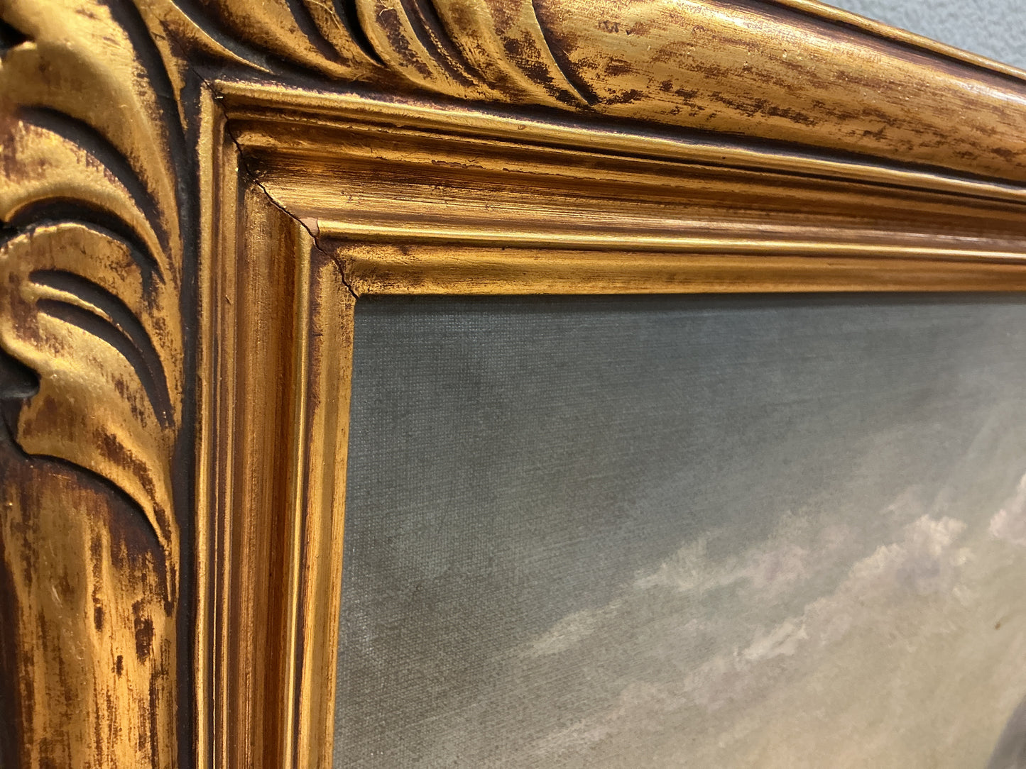 Vintage Oil Painting in Gold Resin Frame