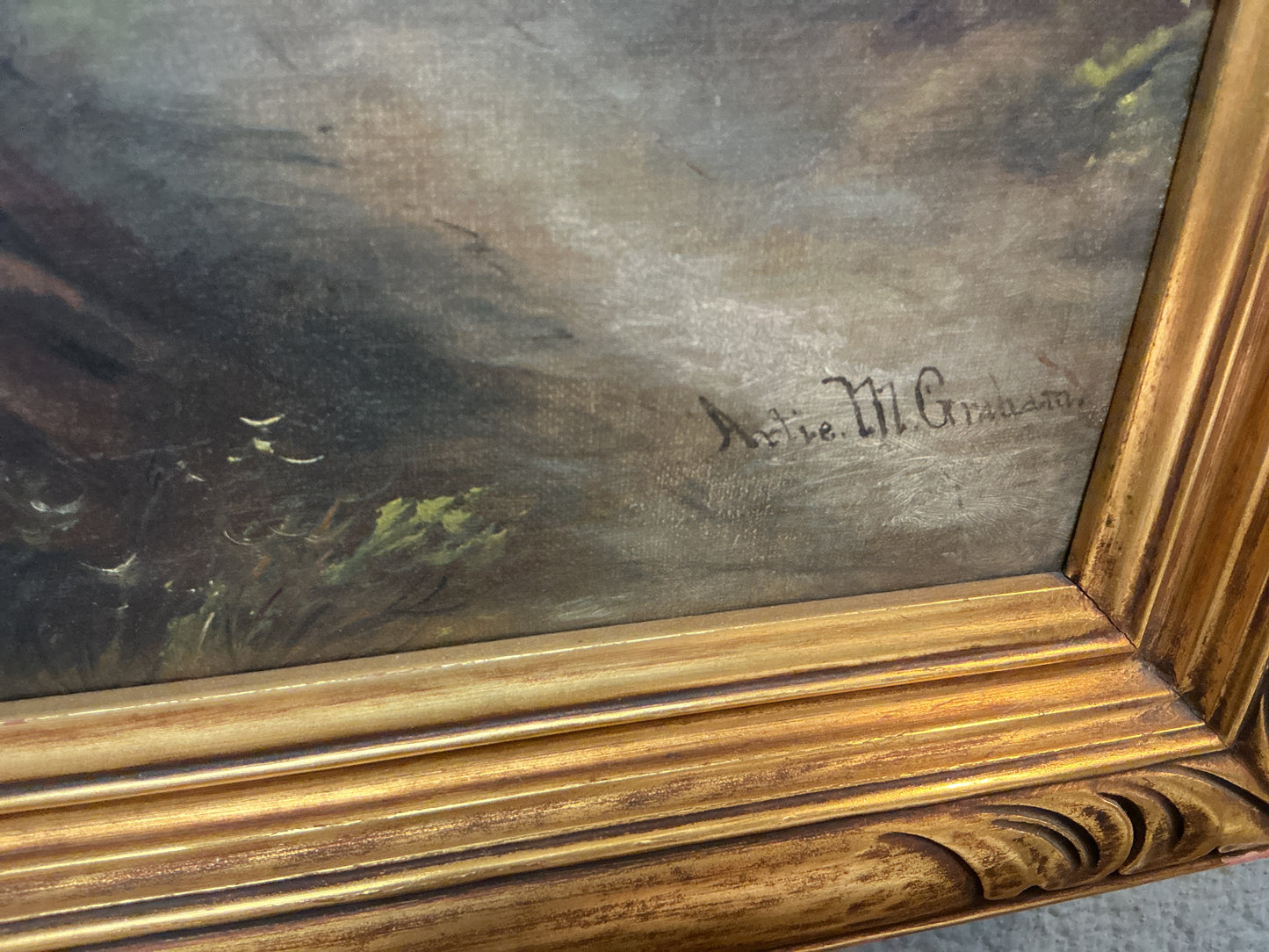 Vintage Oil Painting in Gold Resin Frame