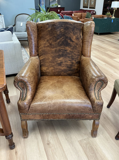 Leather Wingback Armchair w/Cowhide Back