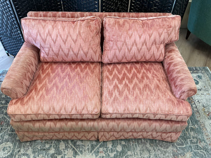 Vintage Velvet Salmon IKAT Patterned Loveseat