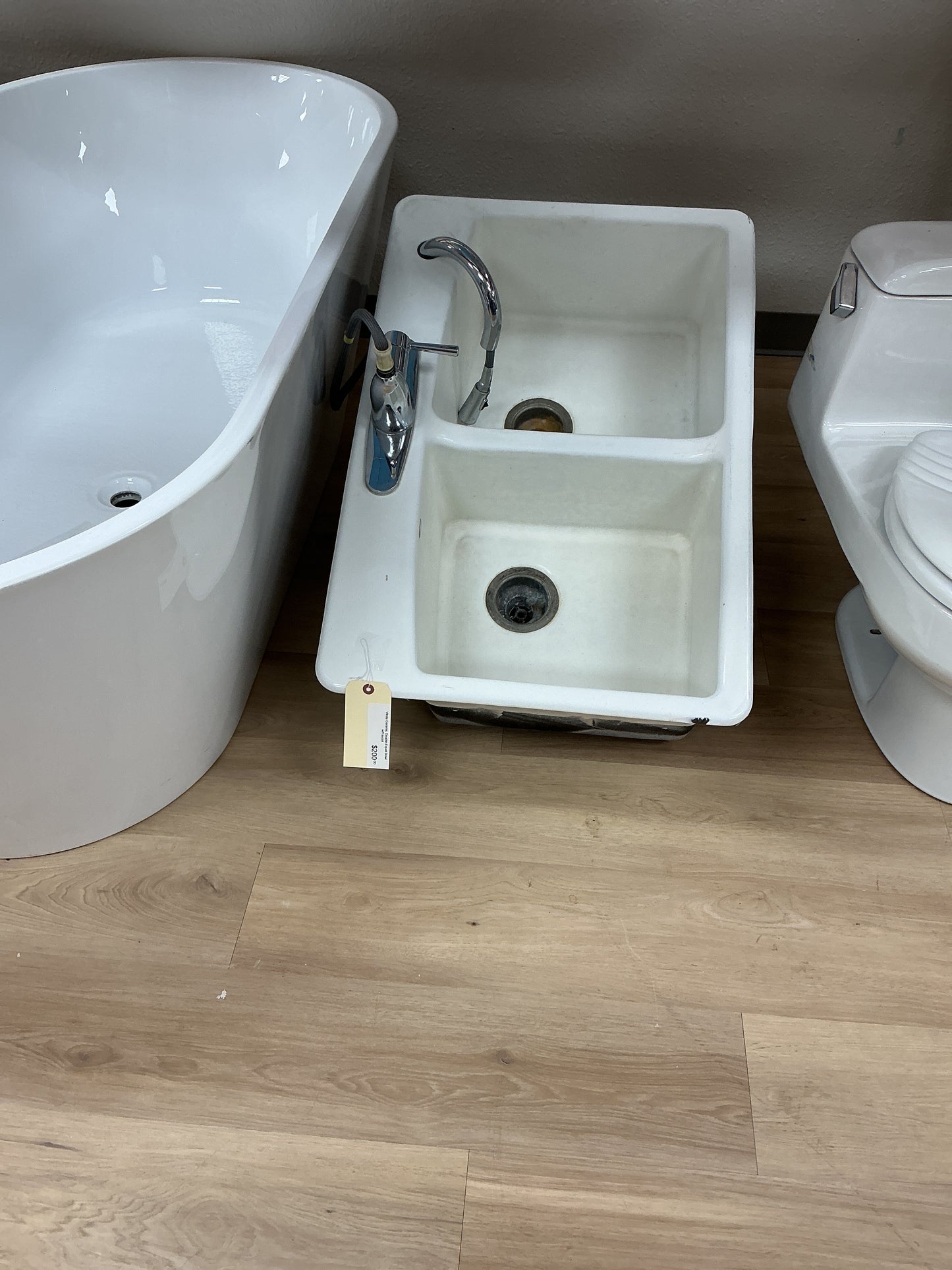 White Ceramic Double-Equal Bowl w/Faucet