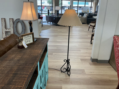 Rustic Iron Floor Lamp w/Whipstitch Shade
