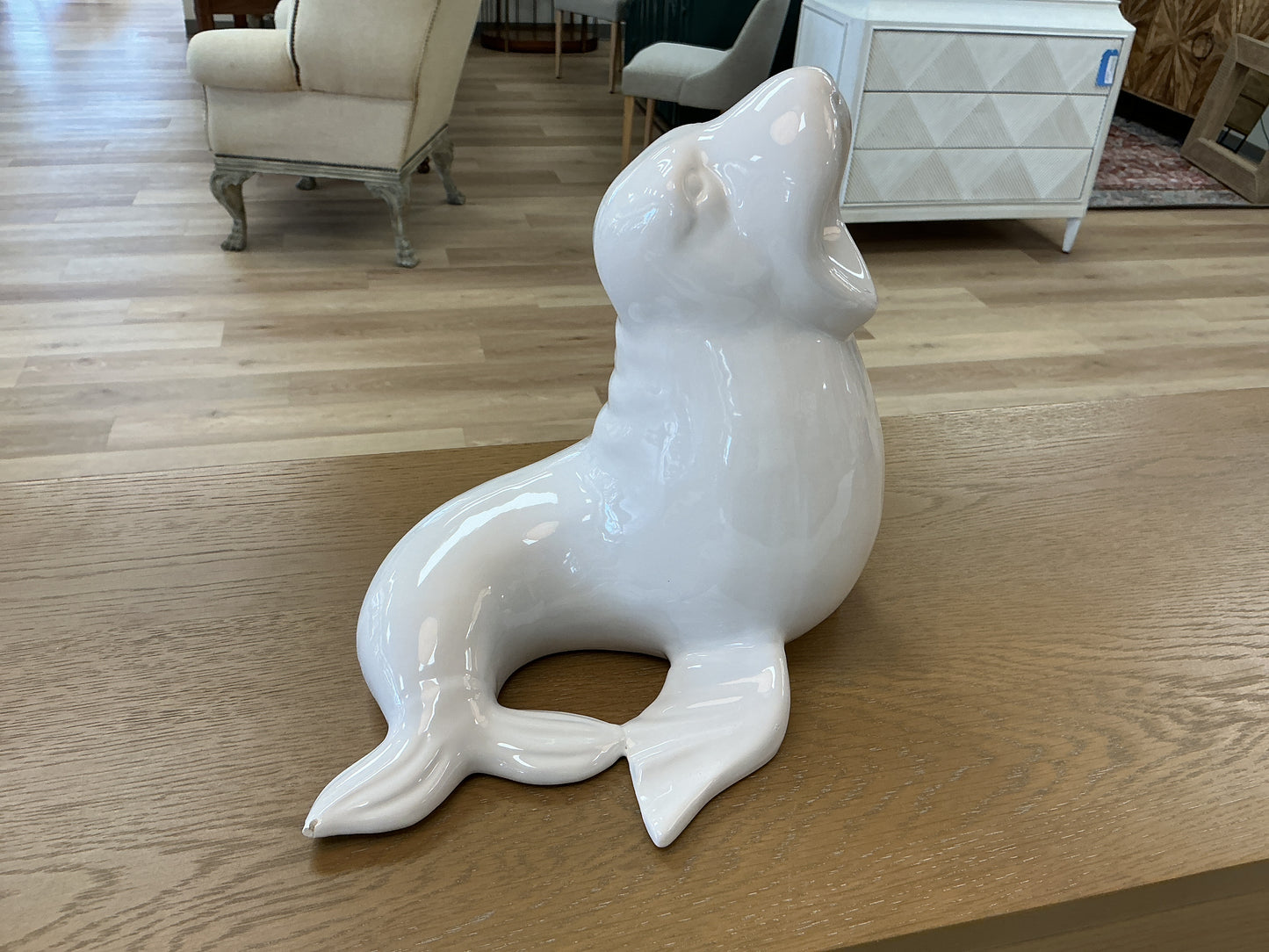 White Ceramic Seal Statue