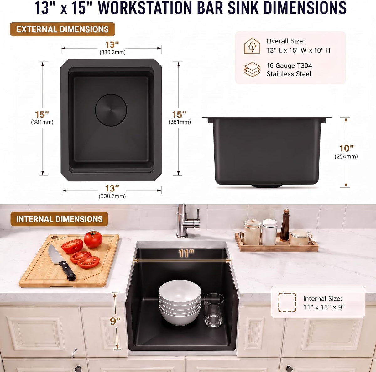 LQS Under Mount Wet Bar Stainless Steel Black Sink