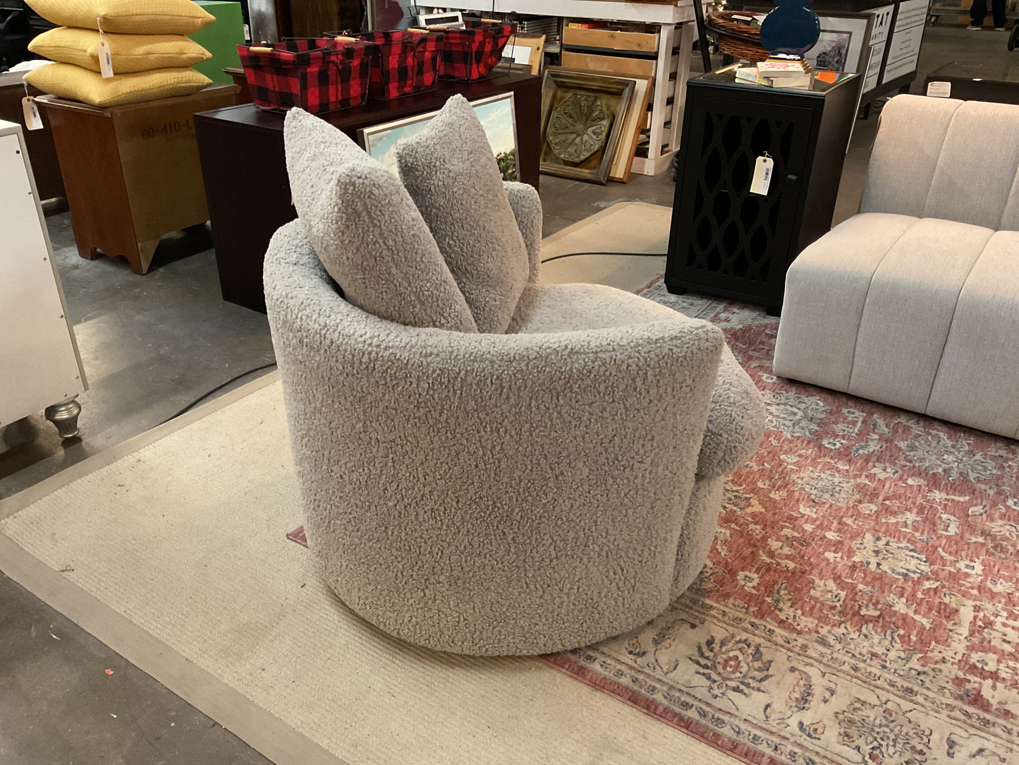 Boucle Oversized Round Swivel Chair