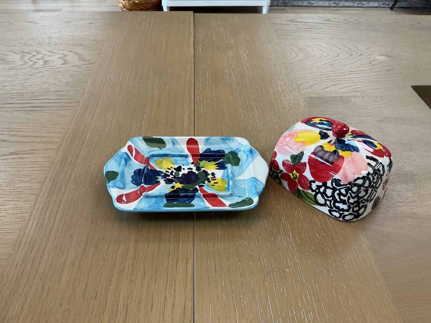 Anthropologie Hand Painted Floral Butter Dish