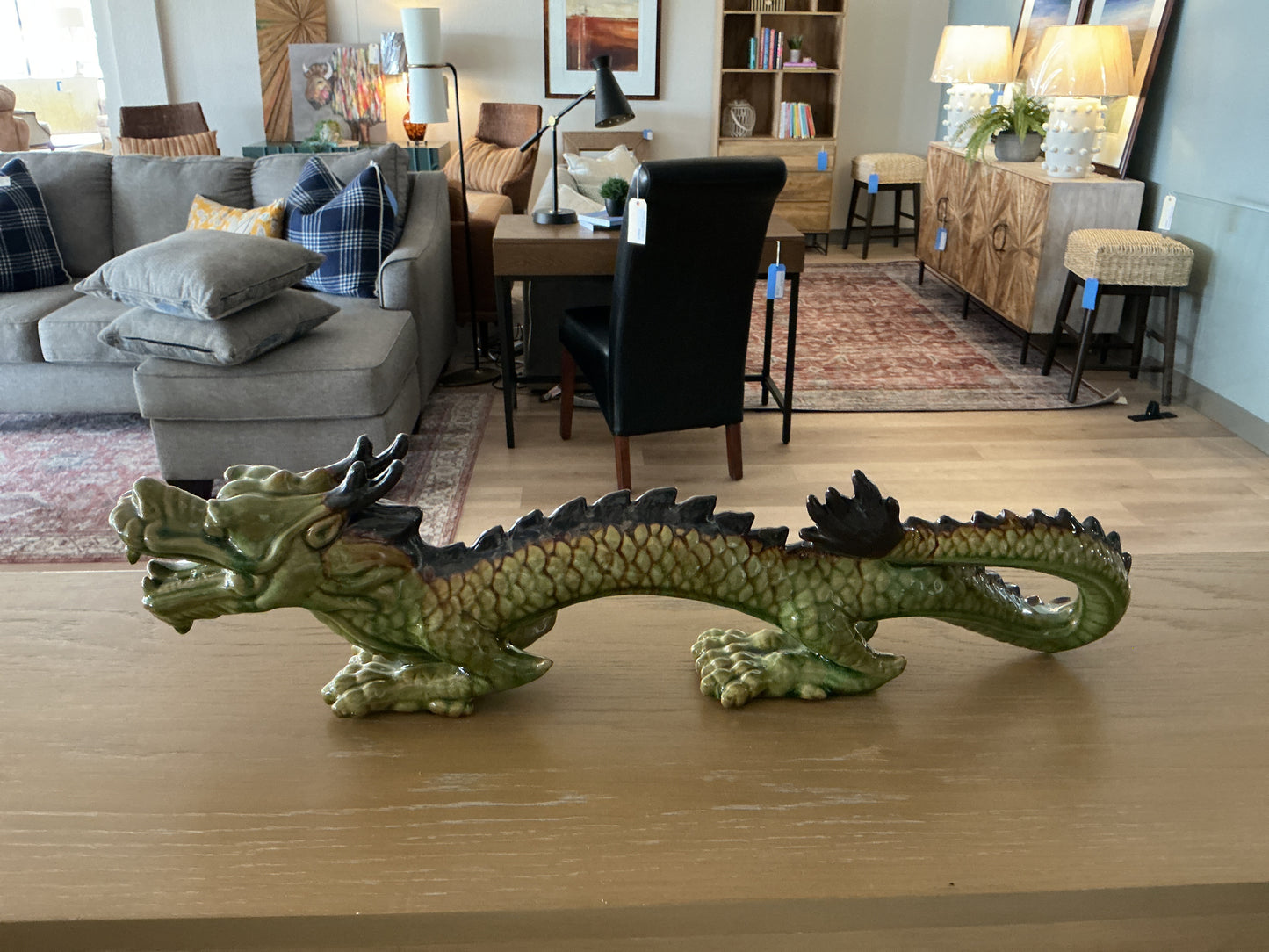 Vintage Mid-Century Ceramic Majolica Dragon Sculpture
