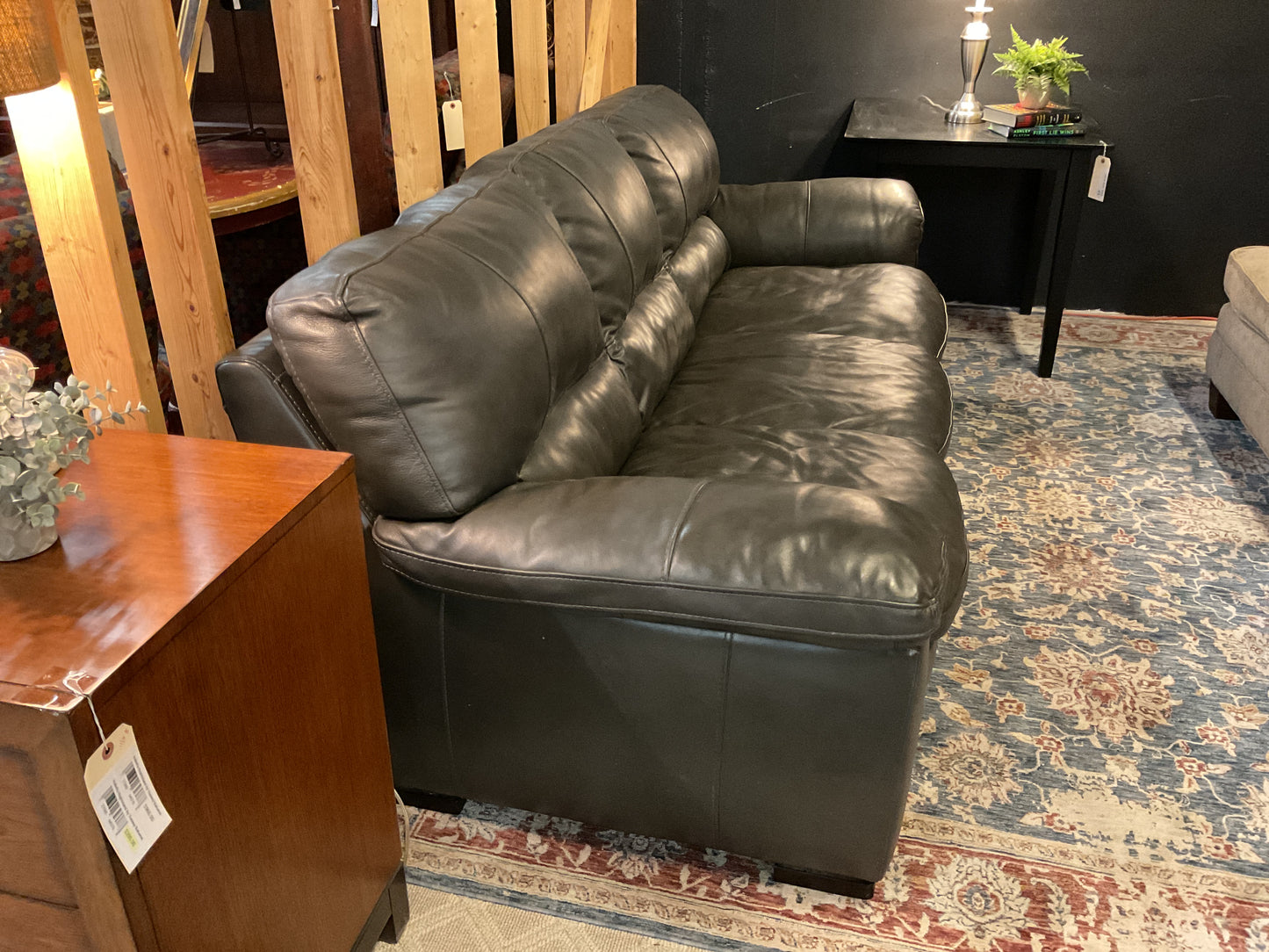 Stationary Gray Leather Sofa