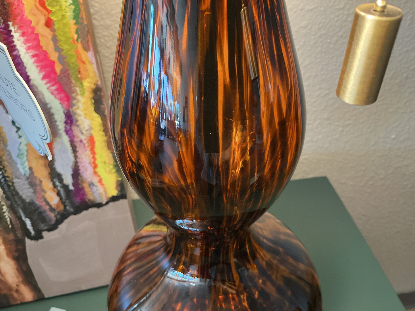 Tortoise Shell Glass Lamp w/Shade