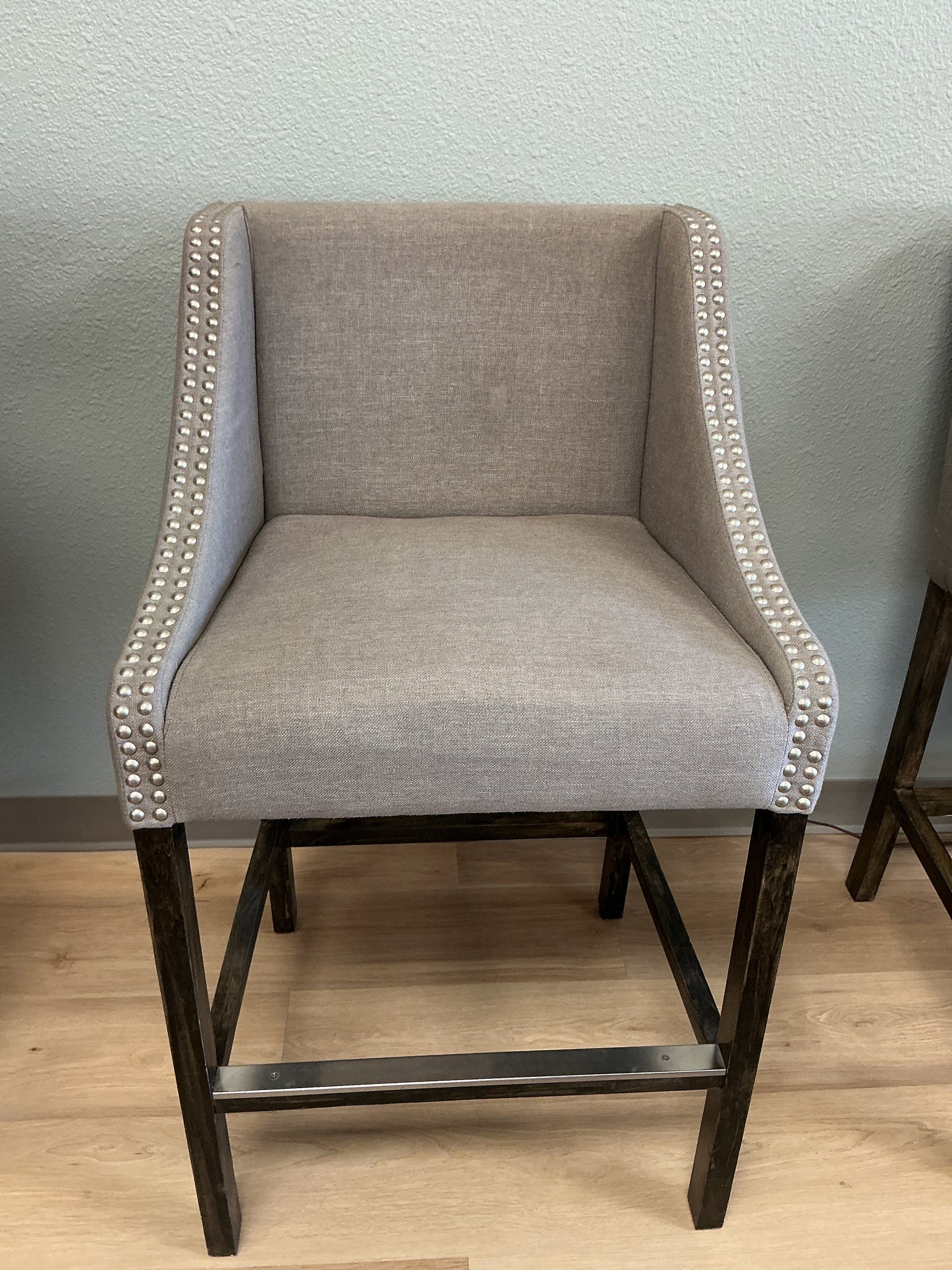 Curved Upholstered Bar Stool w/Nailheads