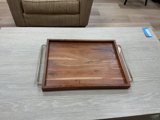 Rectangular Acacia Wood Tray w/Metal Handles