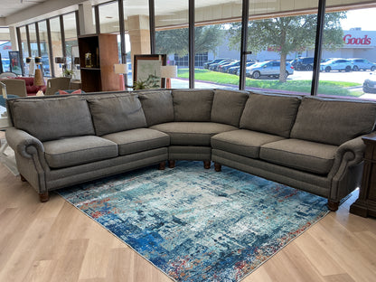 Tweed Upholstered Sectional w/Nailhead Trim