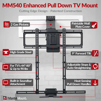MantelMount - MM540 Pull Down TV Mount for 44”-80” TV’s to 90 lbs.