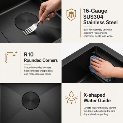 LQS Under Mount Wet Bar Stainless Steel Black Sink