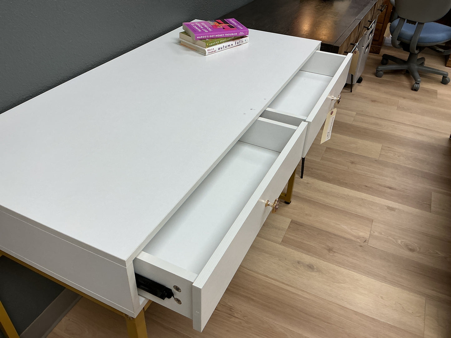 White & Gold Writing Desk w/2 Drawers