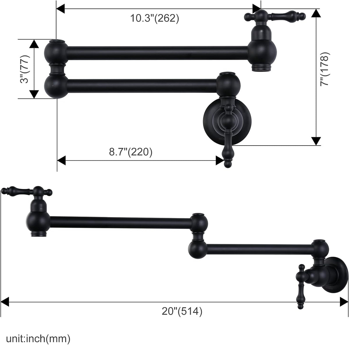 WOWOW Black Double Handel Wall-Mount Commercial Pot Filler Faucet