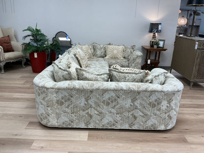Vintage Neutral Pattern Sectional with Accent Pillows