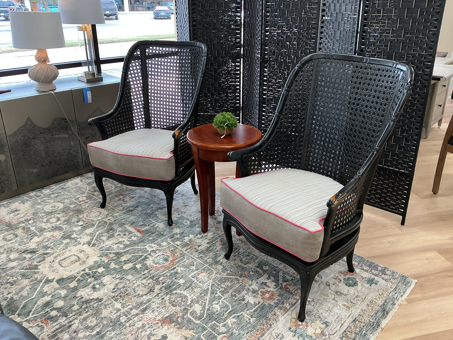 Vintage Cane Back Chair w/Custom Upholstered Seat