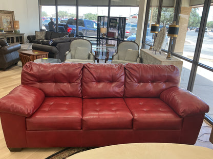 Red Leather Tufted Sofa w/ Pillowtop Armrest