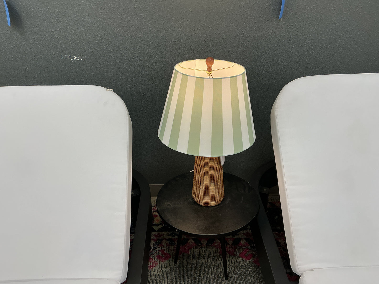 Wicker Lamp w/Striped Shade