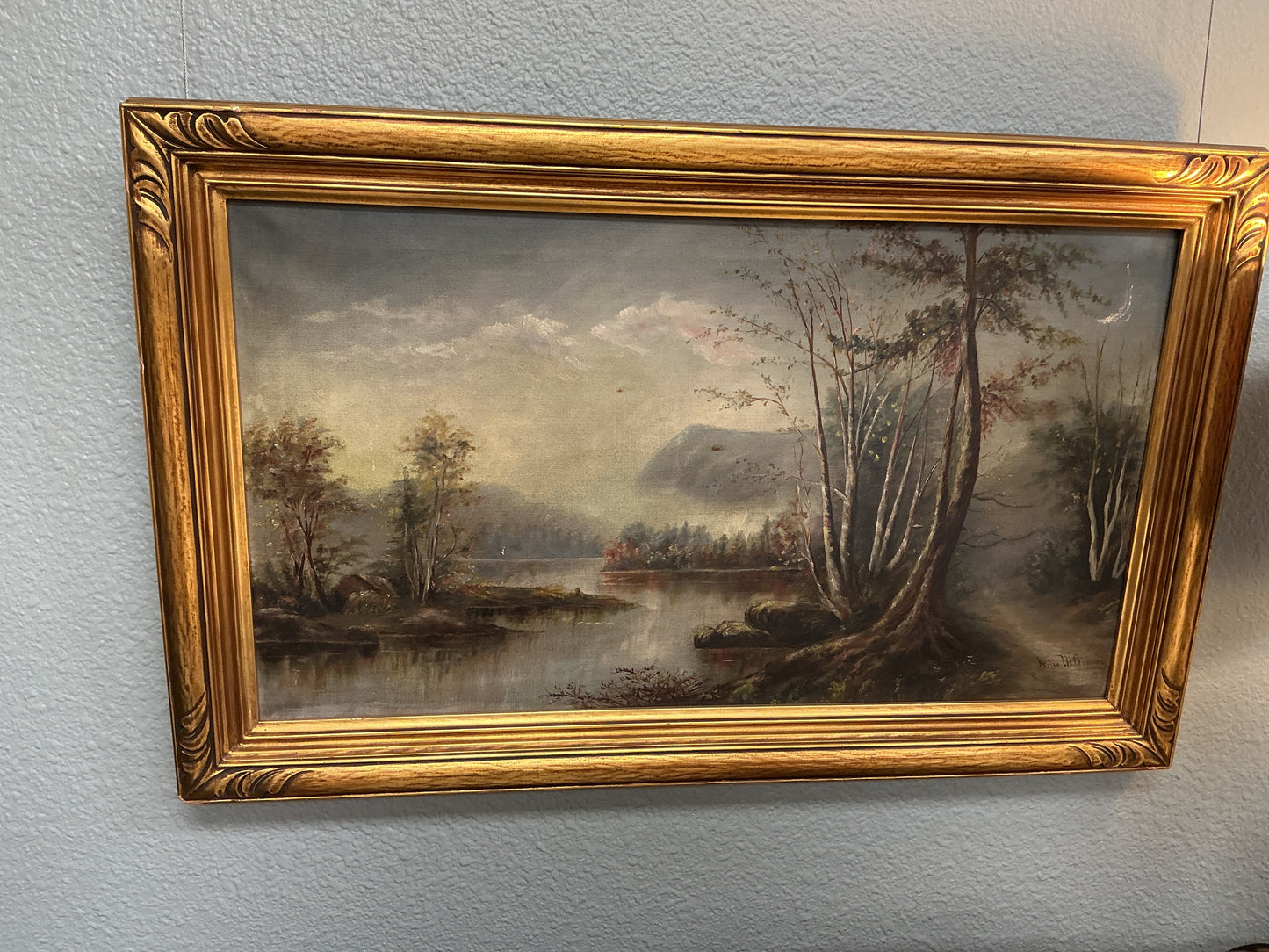 Vintage Oil Painting in Gold Resin Frame