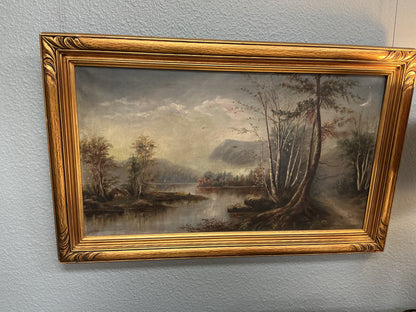 Vintage Oil Painting in Gold Resin Frame