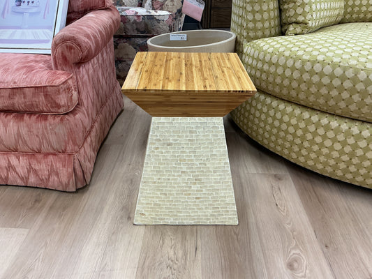 Iridescent Wood Top With Shell Base Accent Side Table