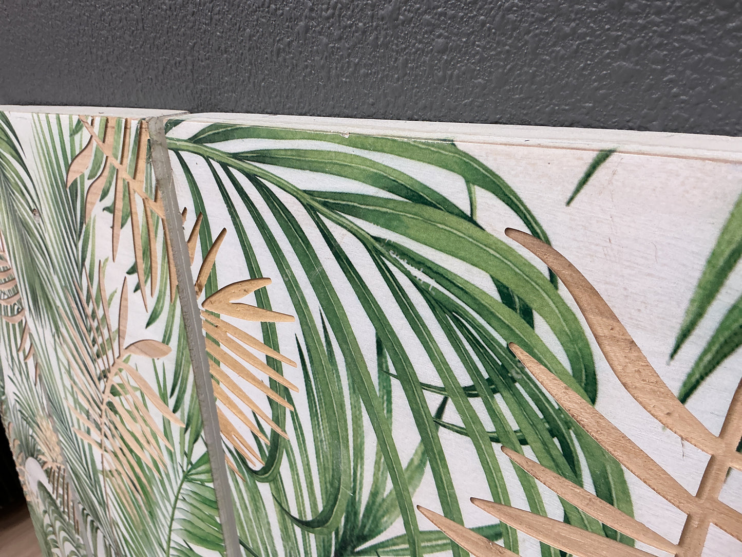 Carved Wood Palm Leaf Wall Panel Art (Set of 3)