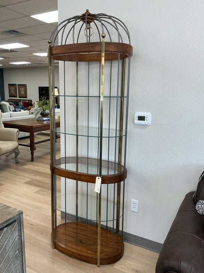 Vintage Wood & Brass Birdcage Etagere