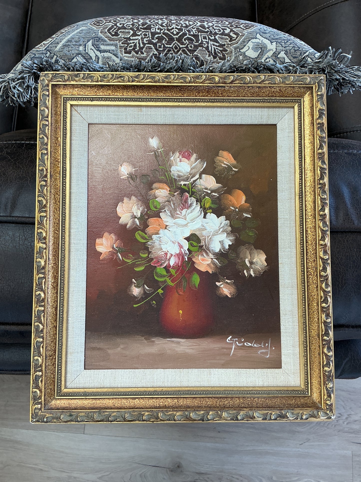 Vintage Floral Still Life Oil Painting