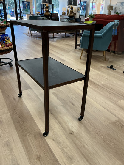 Two-Tier Rolling Utility Cart w/Dark Faux Leather