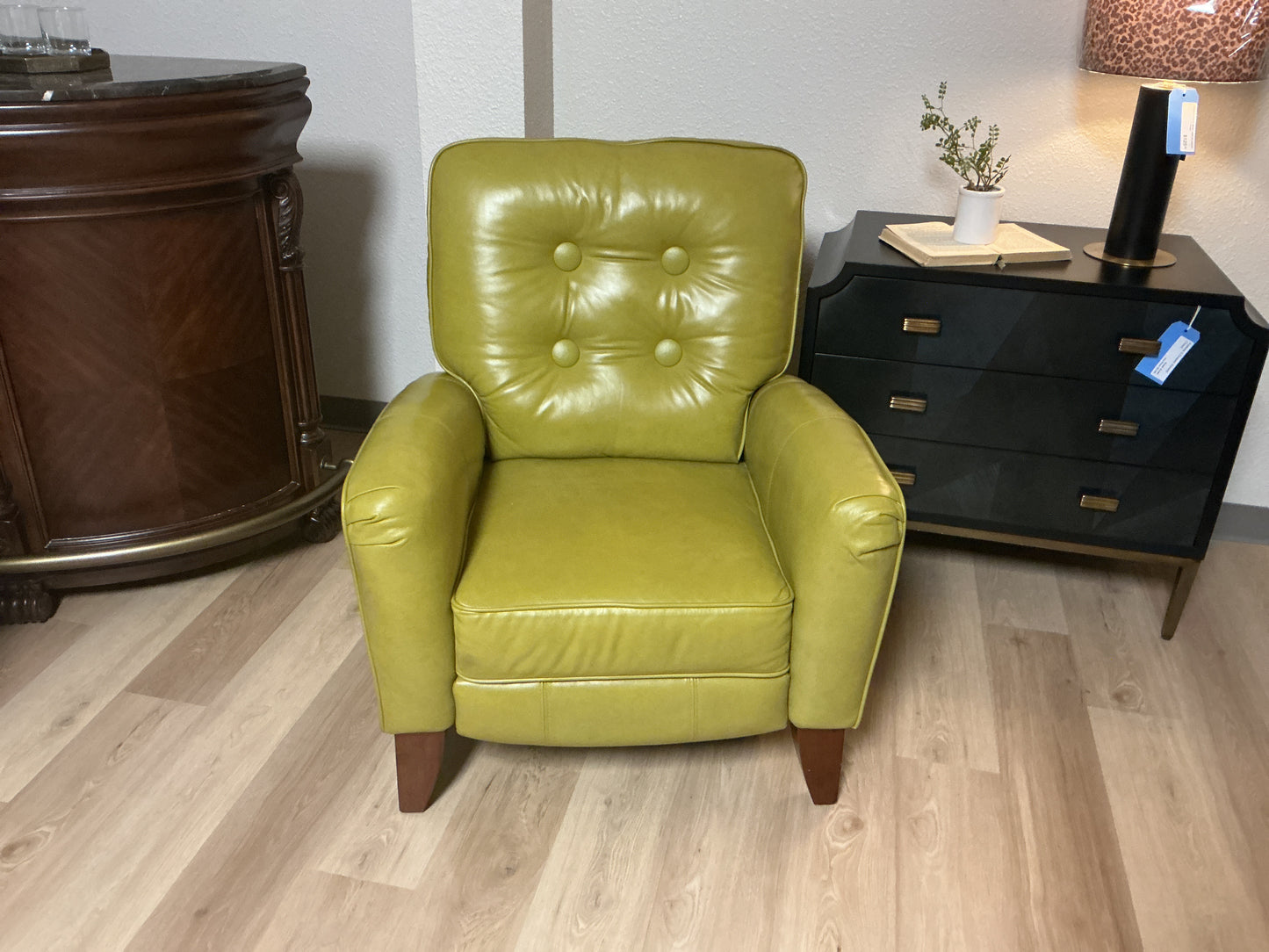 Vintage Leather Button Tufted Recliner by Lane