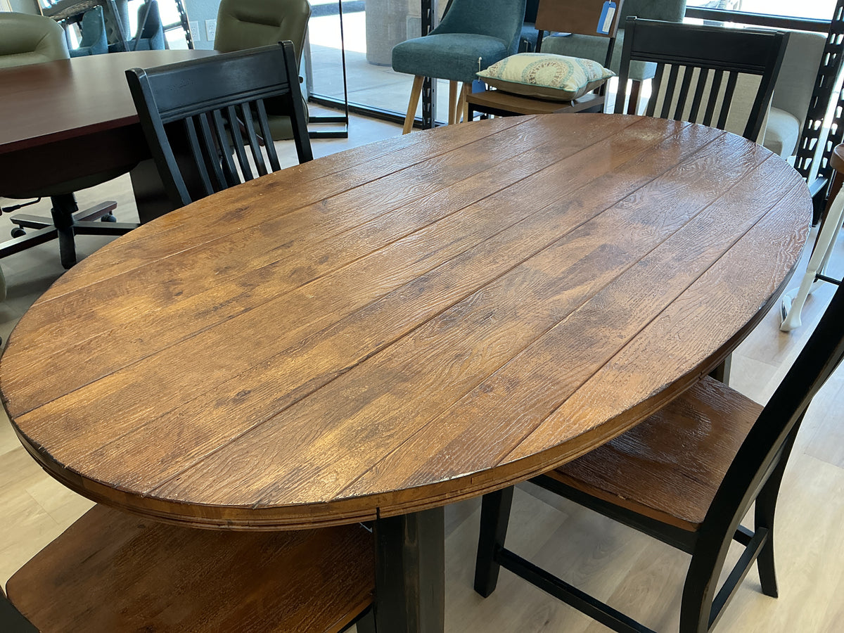 Rustic Farmhouse Oval Dining Table w/ 4 Highback Chairs