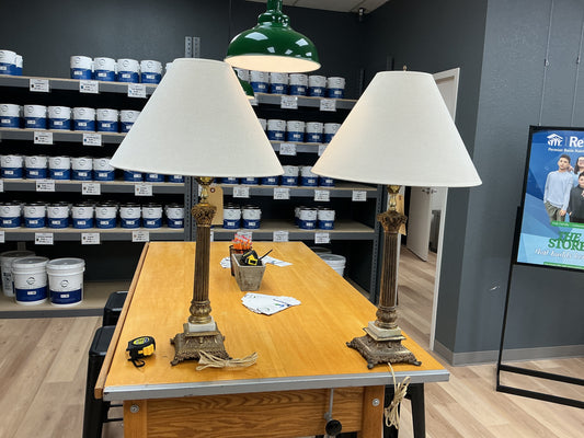Vintage Column Brass Lamp w/Shade