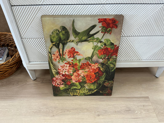 Floral & Birds Print Canvas on Wood
